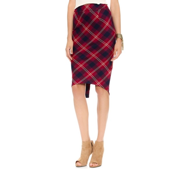 FREE PEOPLE PLAID PENCIL SKIRT 6 Small - Picture 1 of 7